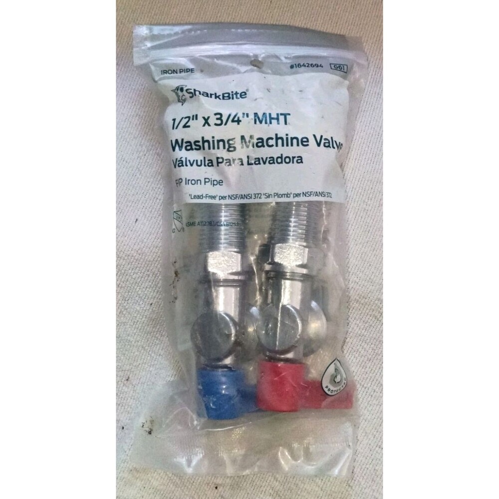 SharkBite 1/2" x 3/4" MHT Washing Machine Valve Set Quarter Turn 2-Pack Iron